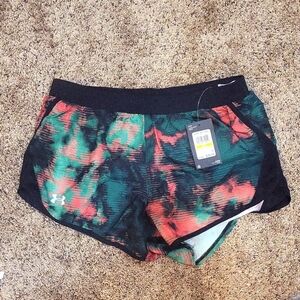 NWT Under Armour loose fit running shorts size M coral and green and black UA